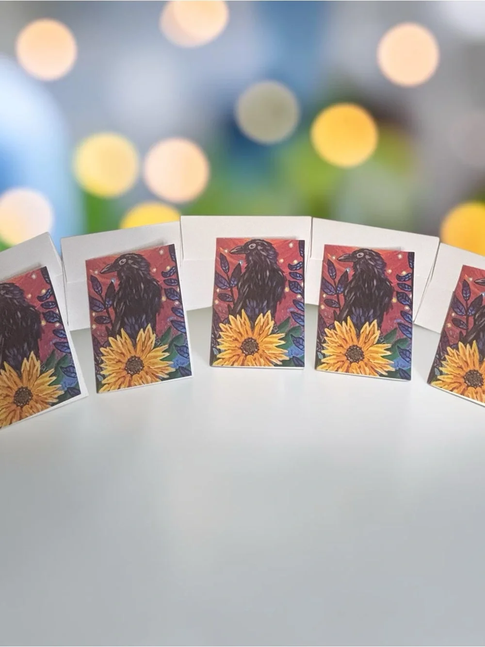 Mystical Raven & Sunflower Greeting Cards 5 Pack Blank Note Cards